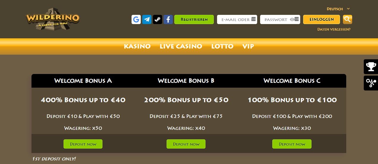 Wilderino Casino Bonus Code