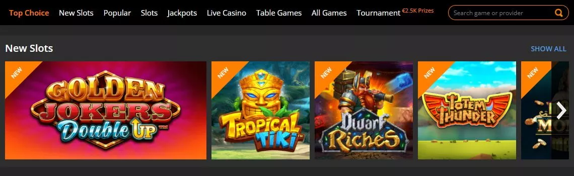 Jackpot.com Casino Spiele